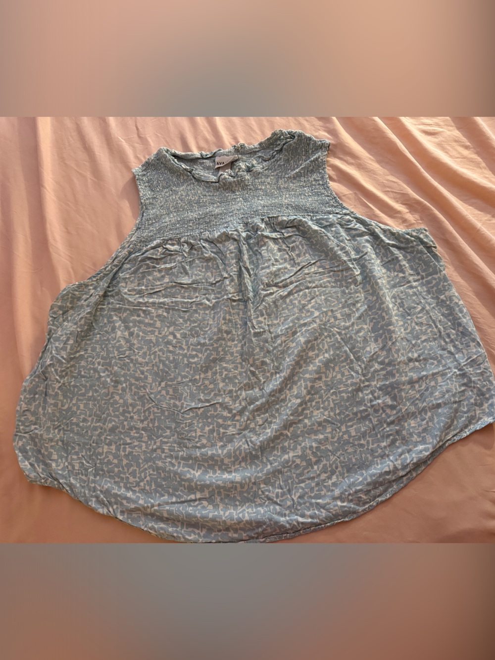 Ava & Viv Light Blue Patterned Smocked Tank - Picture 1 of 3